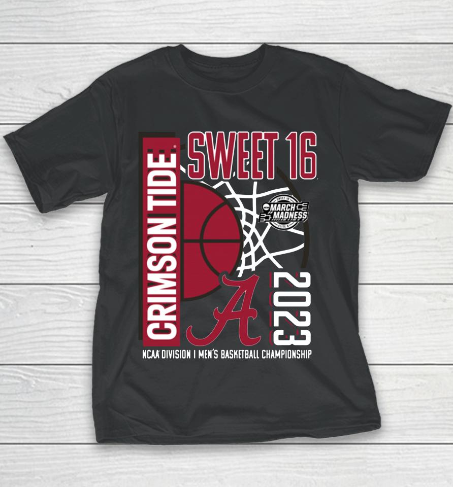 Charcoal Alabama Crimson Tide 2023 Ncaa Men's Basketball Tournament March Madness Sweet 16 Youth T-Shirt