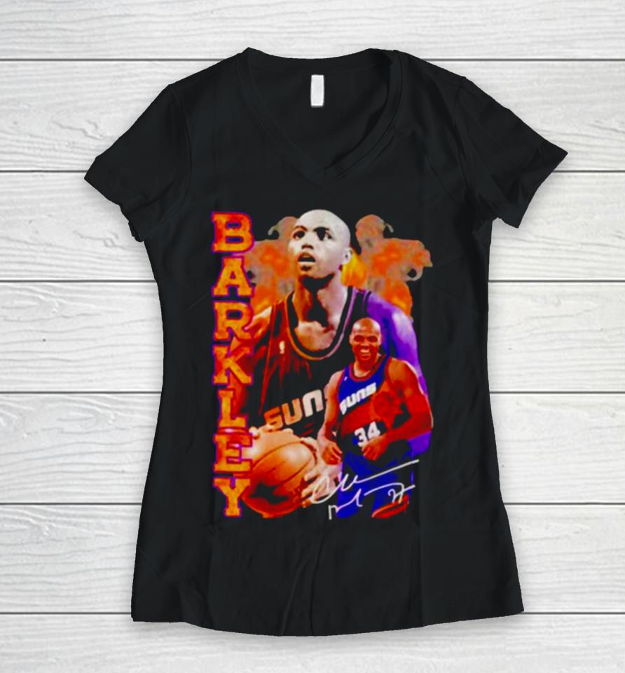 Charles Barkley Basketball Player Signature Women V-Neck T-Shirt
