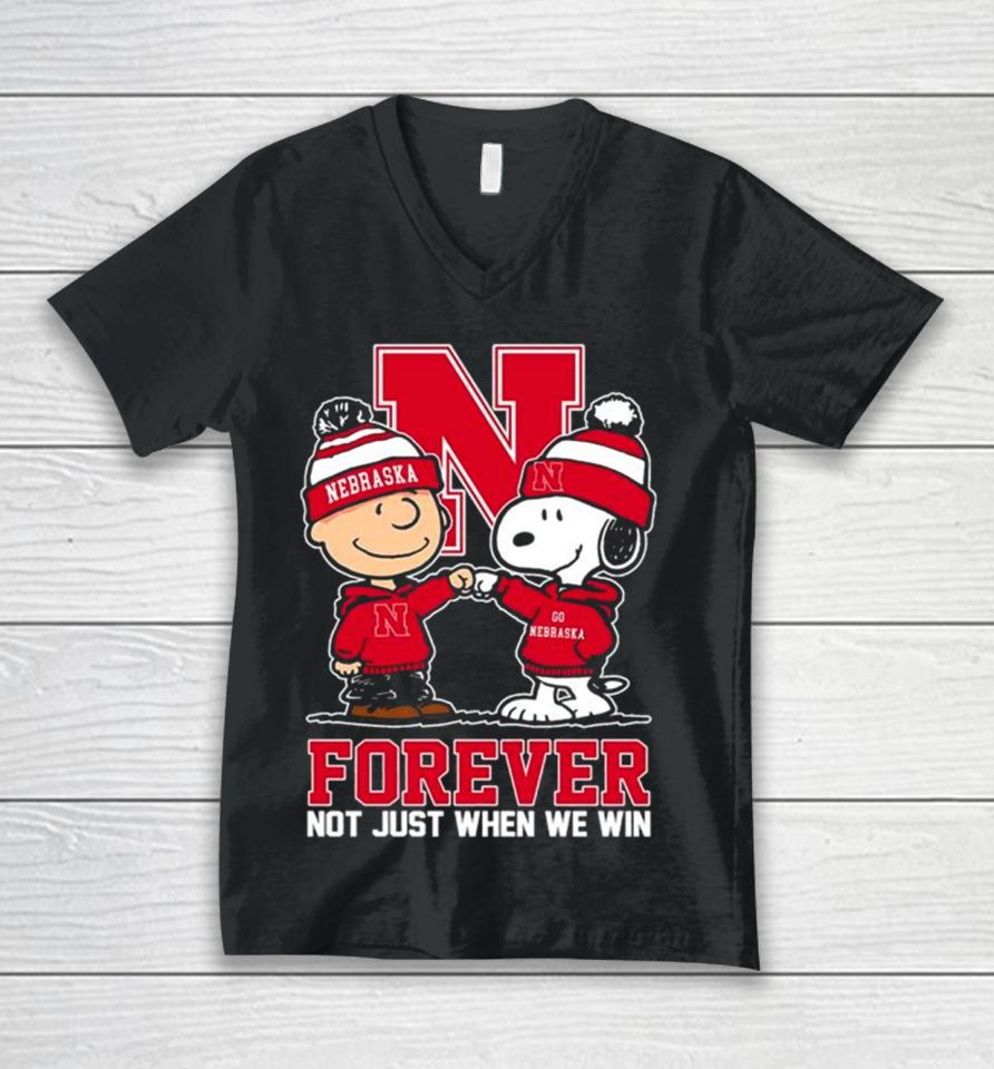 Charlie Brown And Snoopy Nebraska Cornhuskers Forever Not Just When We Win Unisex V-Neck T-Shirt