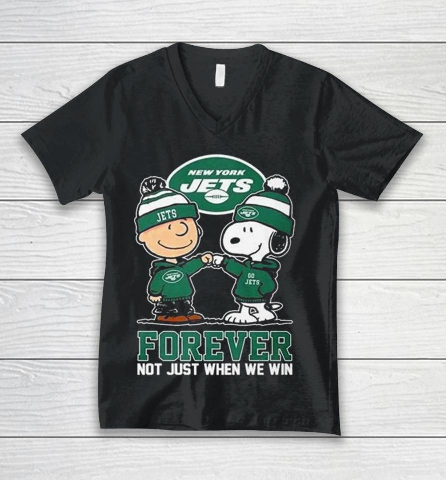 Charlie Brown And Snoopy New York Jets Forever Not Just When We Win Unisex V-Neck T-Shirt
