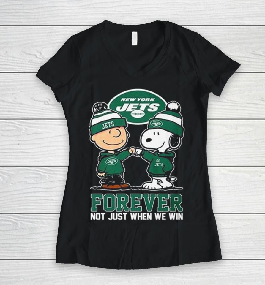 Charlie Brown And Snoopy New York Jets Forever Not Just When We Win Women V-Neck T-Shirt