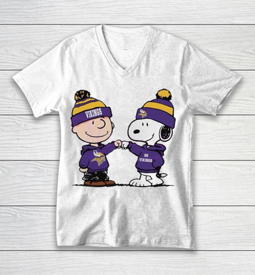 Charlie Brown And Snoopy Nfl Minnesota Vikings Football Go Vikings Cartoon Unisex V-Neck T-Shirt