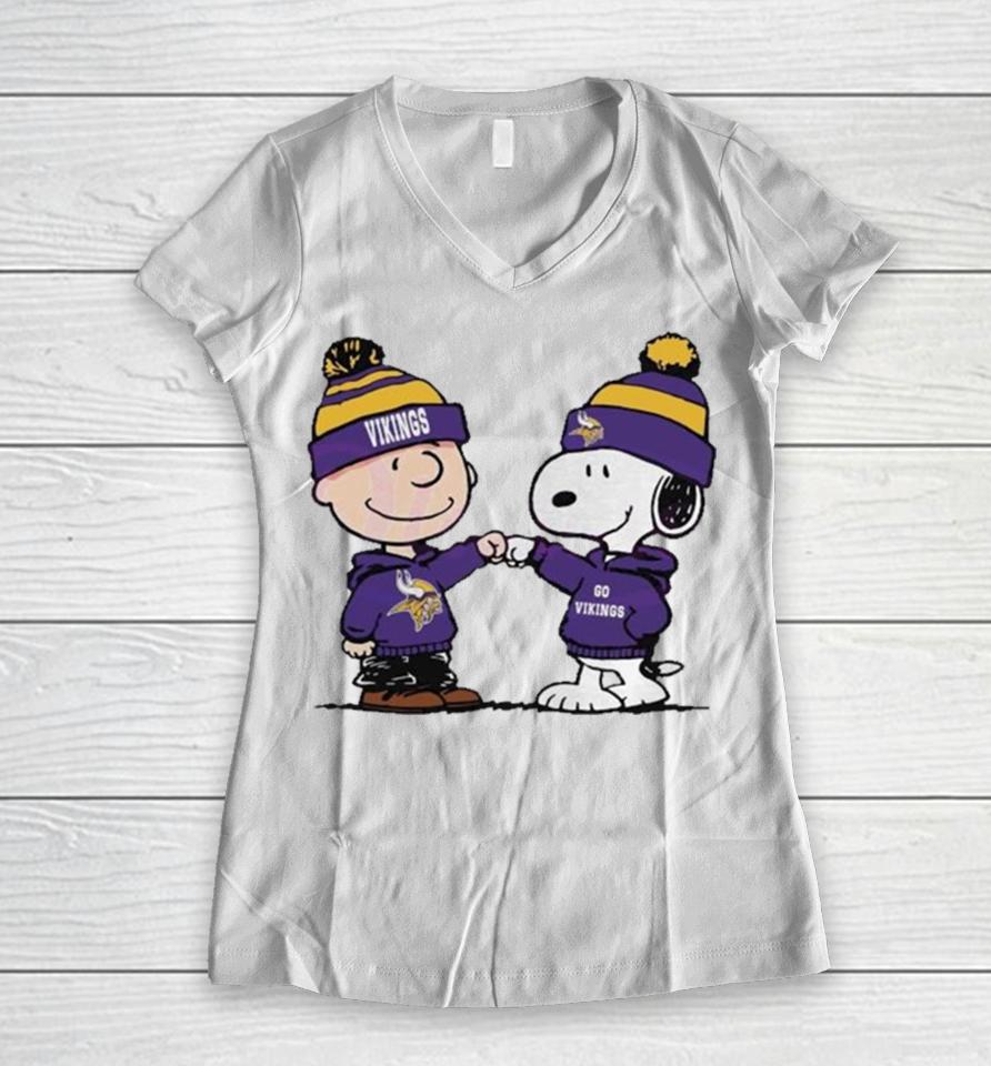 Charlie Brown And Snoopy Nfl Minnesota Vikings Football Go Vikings Cartoon Women V-Neck T-Shirt