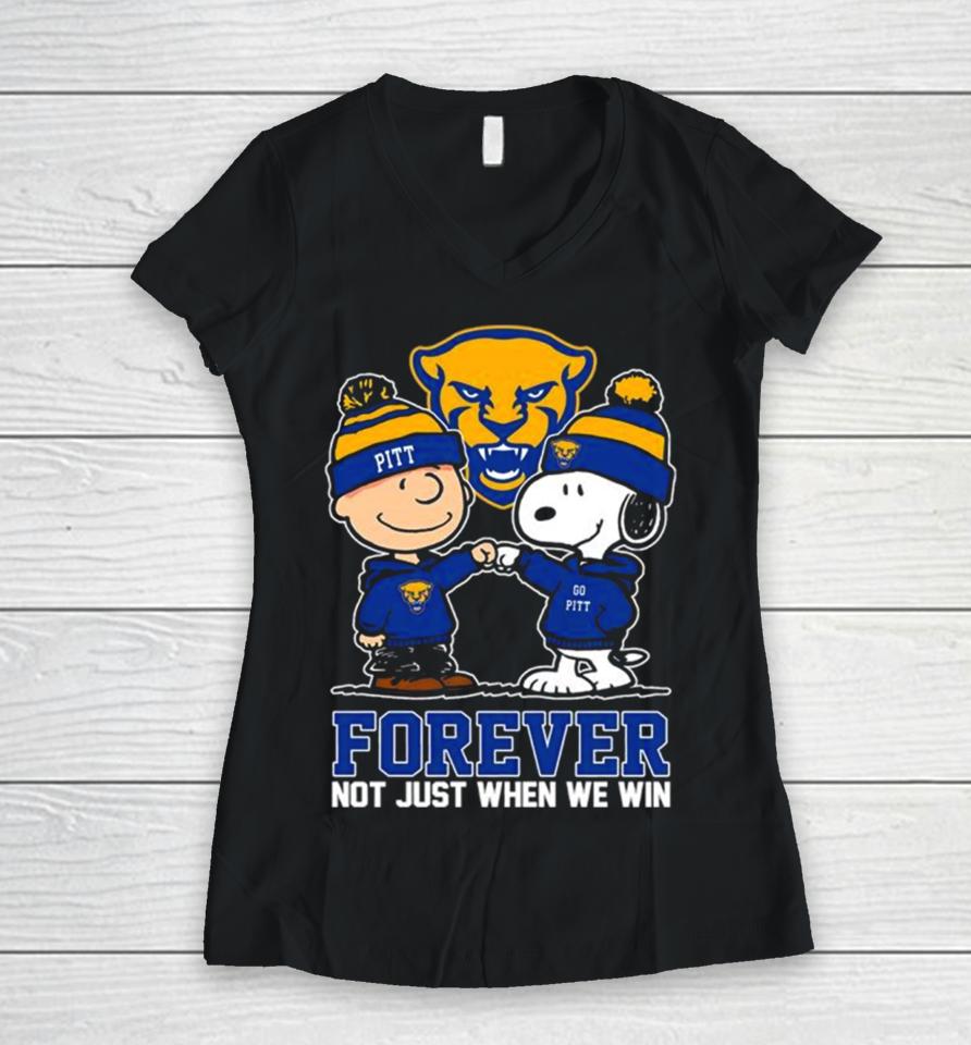 Charlie Brown And Snoopy Pittsburgh Panthers Forever Not Just When We Win Women V-Neck T-Shirt