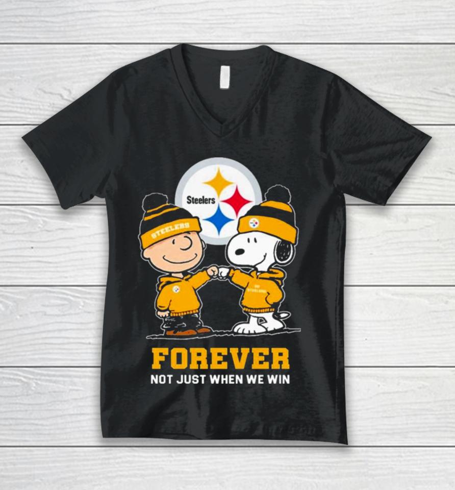 Charlie Brown Fist Bump Snoopy Pittsburgh Steelers Forever Not Just When We Win Unisex V-Neck T-Shirt