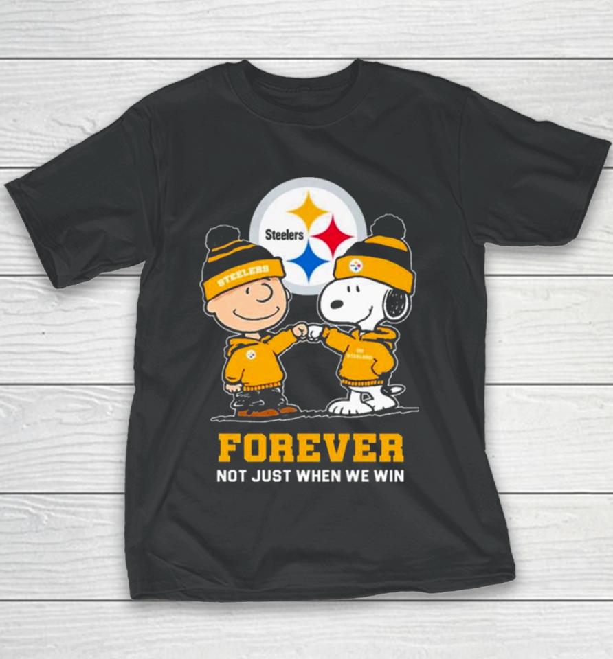 Charlie Brown Fist Bump Snoopy Pittsburgh Steelers Forever Not Just When We Win Youth T-Shirt