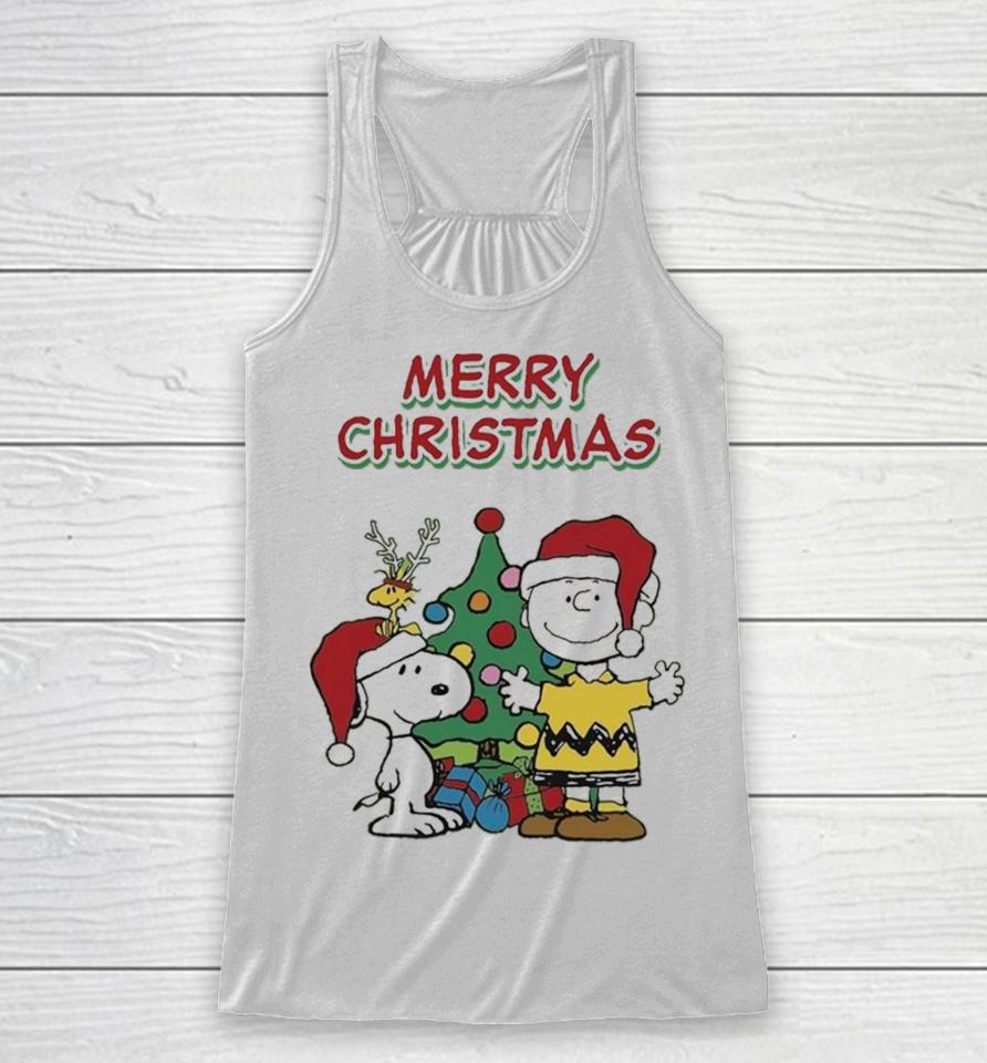 Charlie Brown With Snoopy Merry Xmas Happy Christmas Racerback Tank