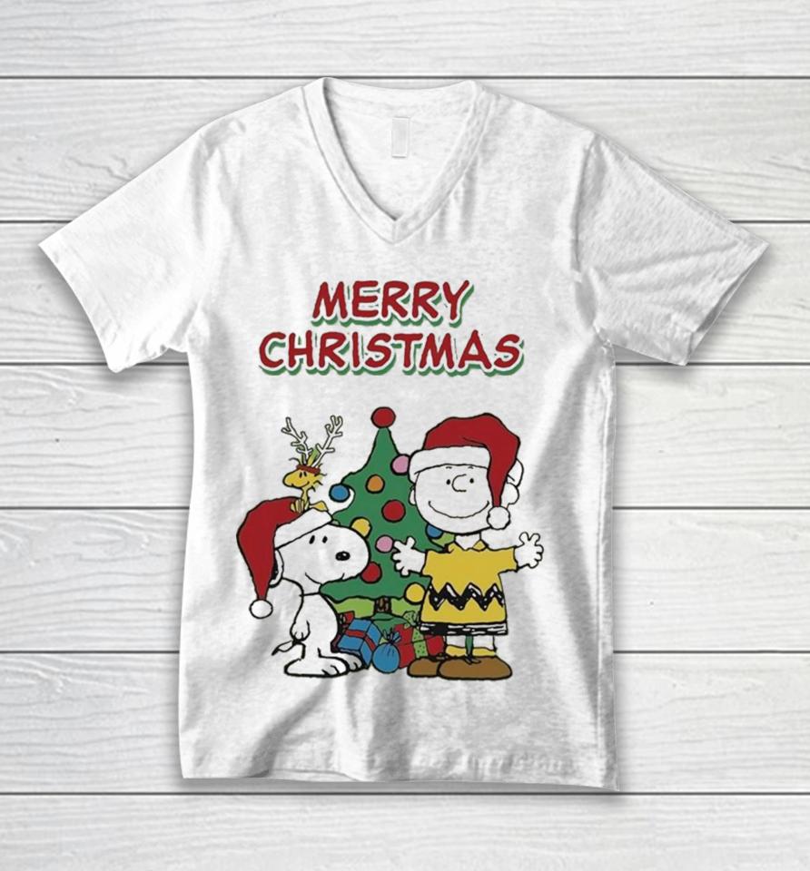 Charlie Brown With Snoopy Merry Xmas Happy Christmas Unisex V-Neck T-Shirt