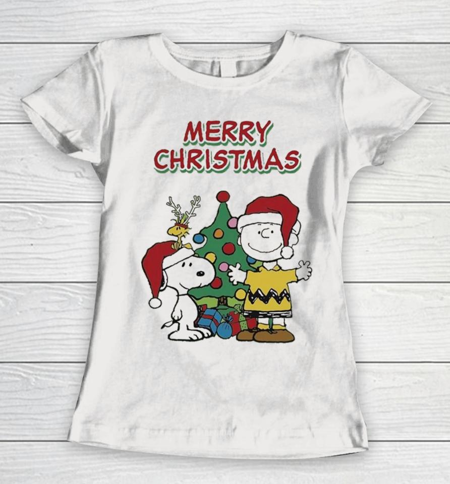 Charlie Brown With Snoopy Merry Xmas Happy Christmas Women T-Shirt