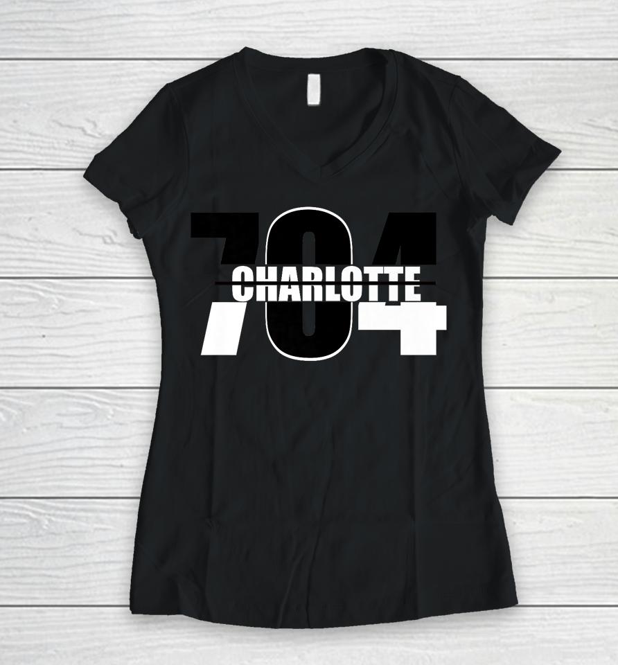 Charlotte Nc Area Code 704 Women V-Neck T-Shirt
