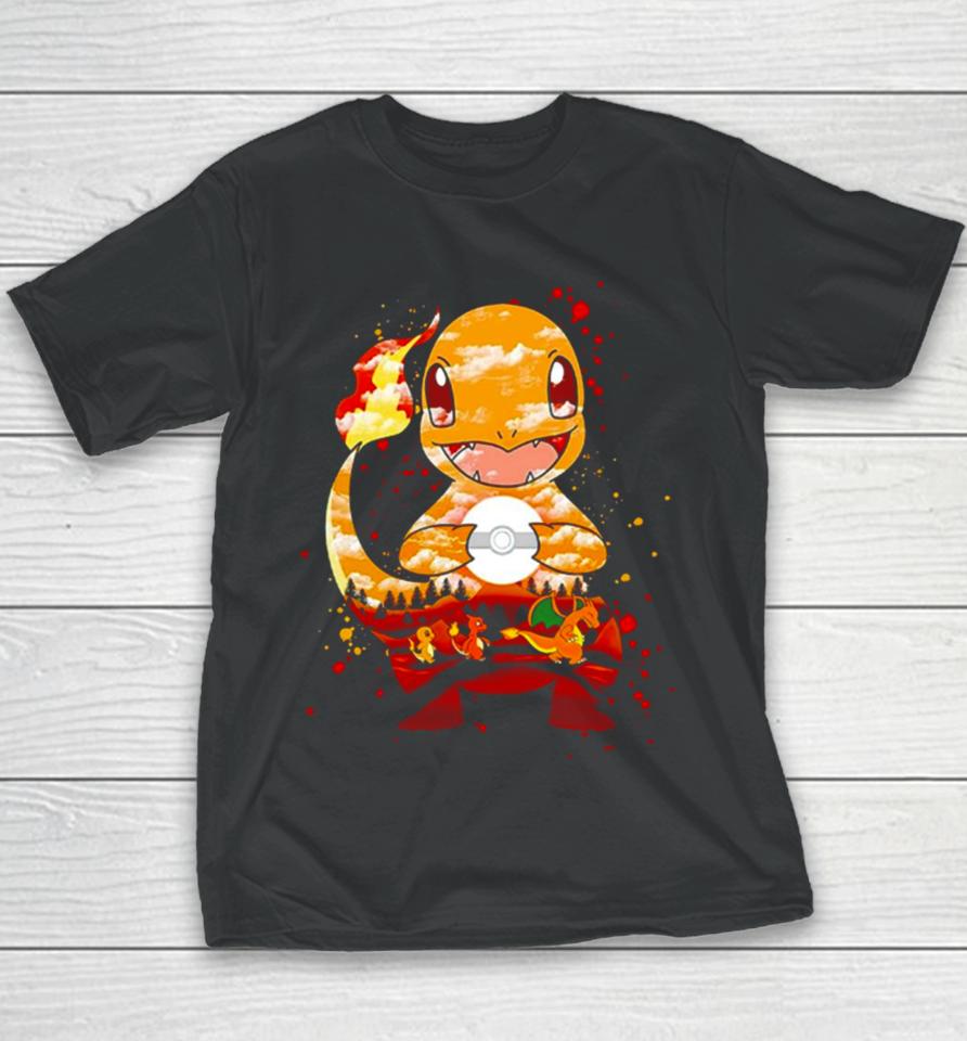 Charmander Charmeleon And Charizard Fire Evolution Painting Youth T-Shirt