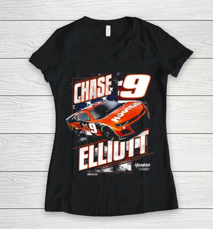 Chase Elliott Hendrick Motorsports Team Collection Navy Hooters Patriotic 2024 Women V-Neck T-Shirt
