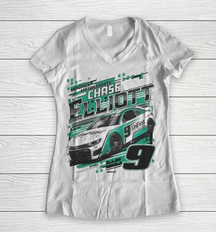 Chase Elliott Hendrick Motorsports Team Collection Unifirst Car Women V-Neck T-Shirt