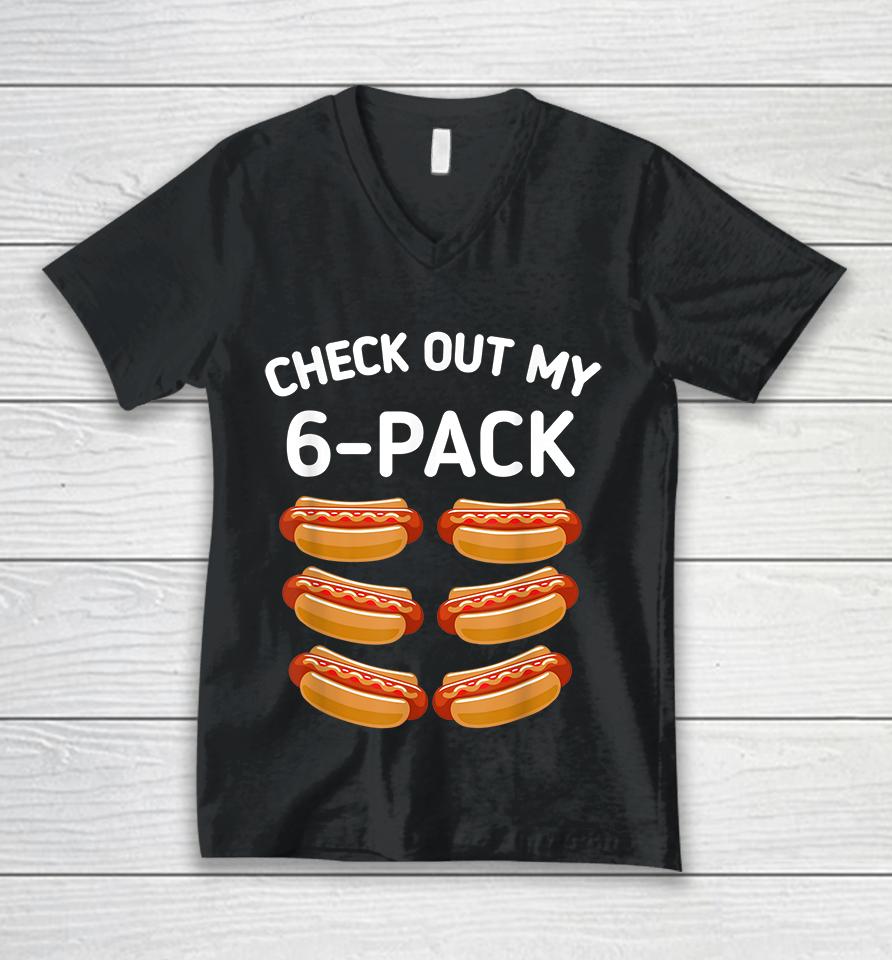 Check Out My 6 Pack Hot Dog Funny Unisex V-Neck T-Shirt