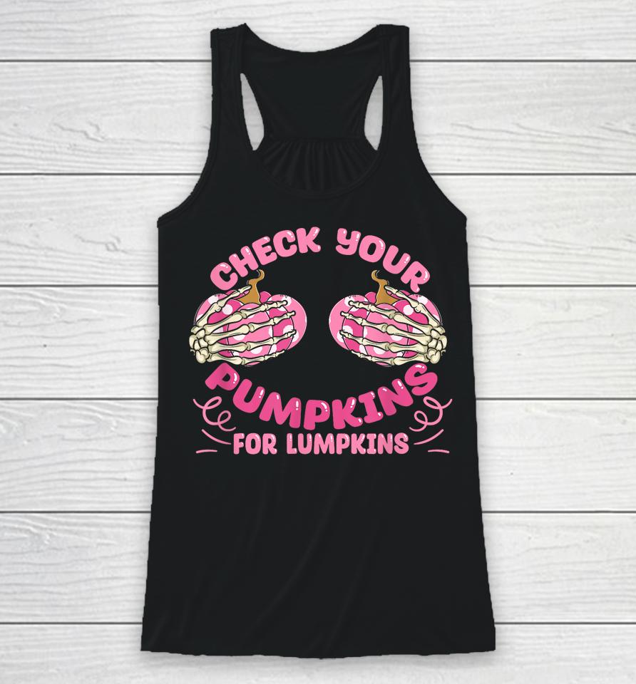 Check Your Pumpkins Breast Cancer Awareness Halloween Racerback Tank