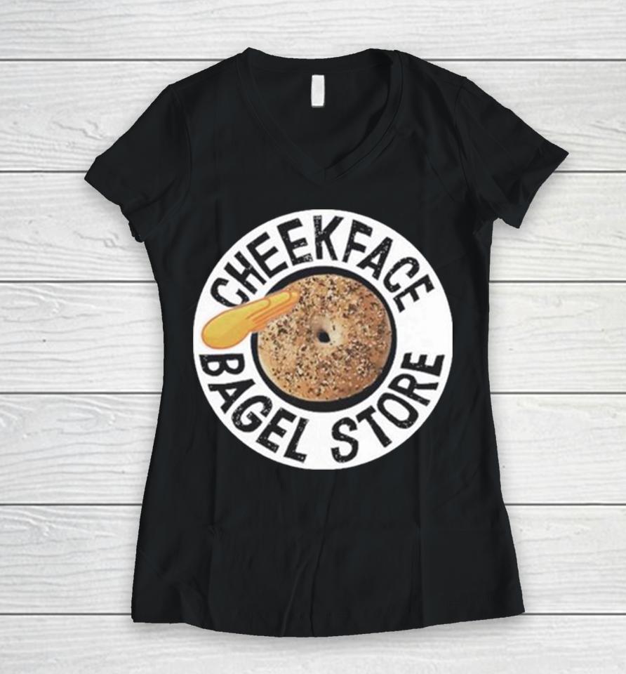 Cheekface Bagel Donut Black Sesame, White Sesame Women V-Neck T-Shirt