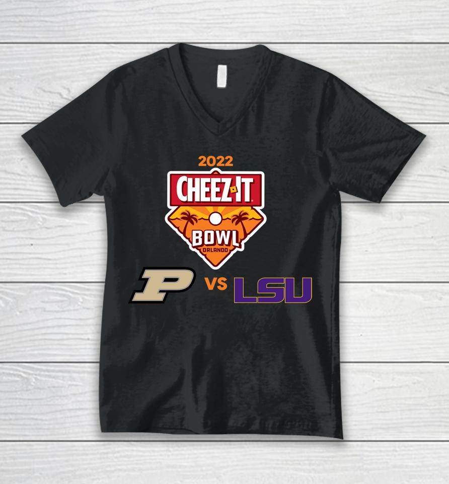 Cheez-It Bowl 2022 Purdue Vs Lsu Matchup White Unisex V-Neck T-Shirt