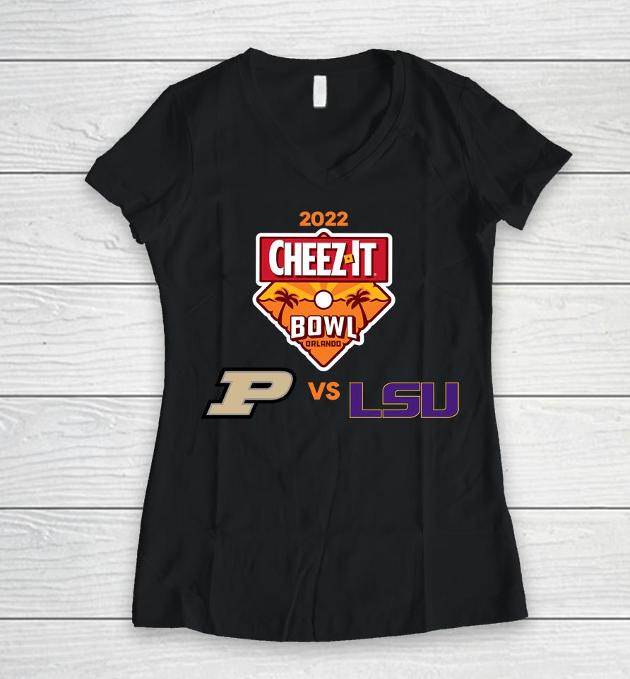 Cheez-It Bowl 2022 Purdue Vs Lsu Matchup White Women V-Neck T-Shirt