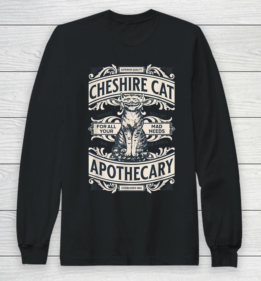 Cheshire Cat - Alice In Wonderland Vintage Book Design Long Sleeve T-Shirt