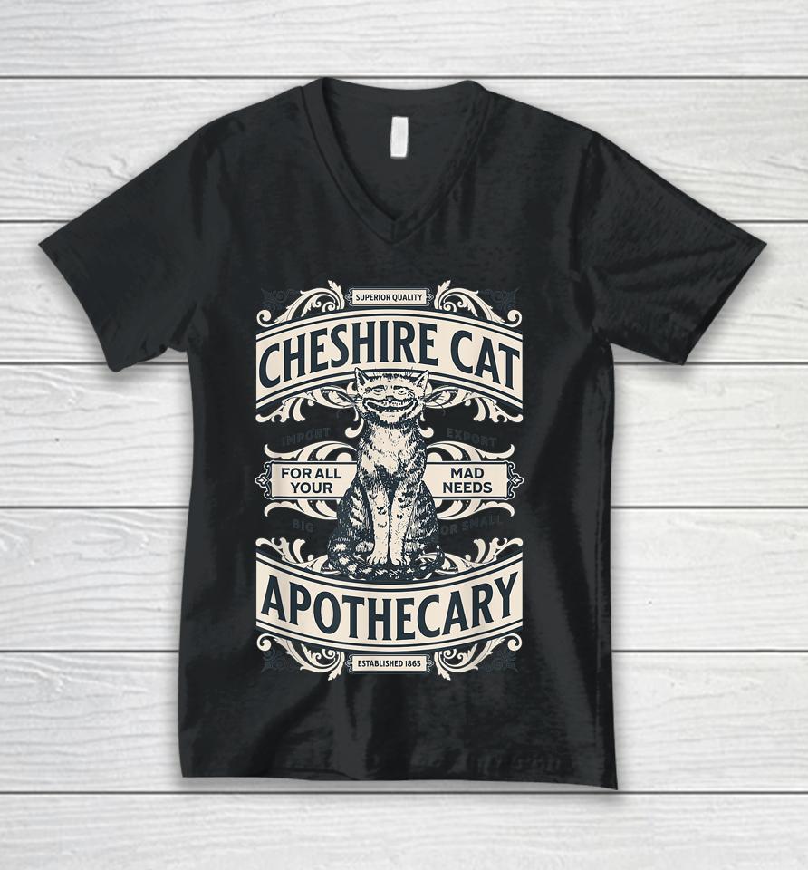 Cheshire Cat - Alice In Wonderland Vintage Book Design Unisex V-Neck T-Shirt