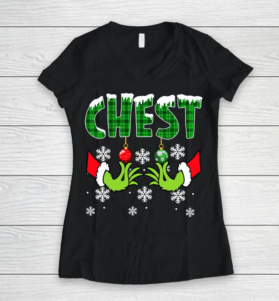 Chest Nuts Christmas Shirt Funny Matching Couple Chestnuts Women V-Neck T-Shirt
