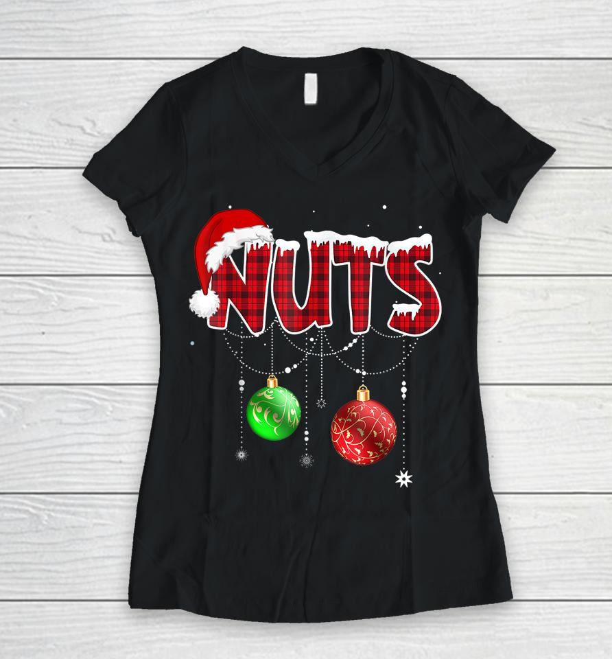 Chest Nuts Funny Matching Chestnuts Christmas Couples Nuts Women V-Neck T-Shirt