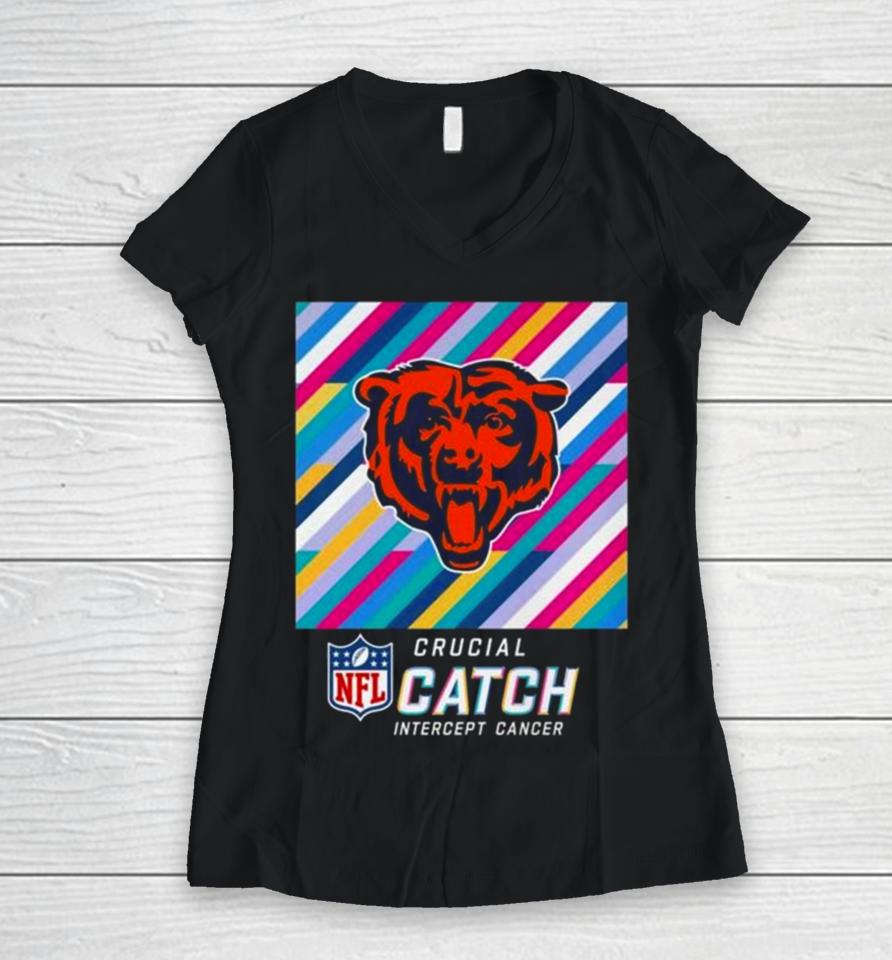 Chicago Bears Nfl Crucial Catch Intercept Cancer Women V-Neck T-Shirt