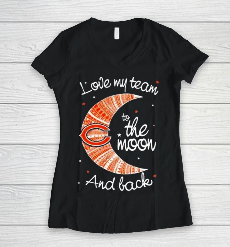 Chicago Bears Nfl I Love My Team To The Moon And Back Women V-Neck T-Shirt