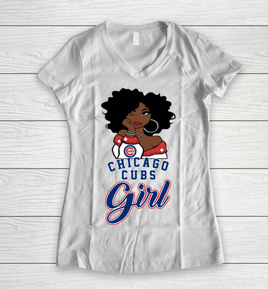 Chicago Cubs Girl Mlb Women V-Neck T-Shirt
