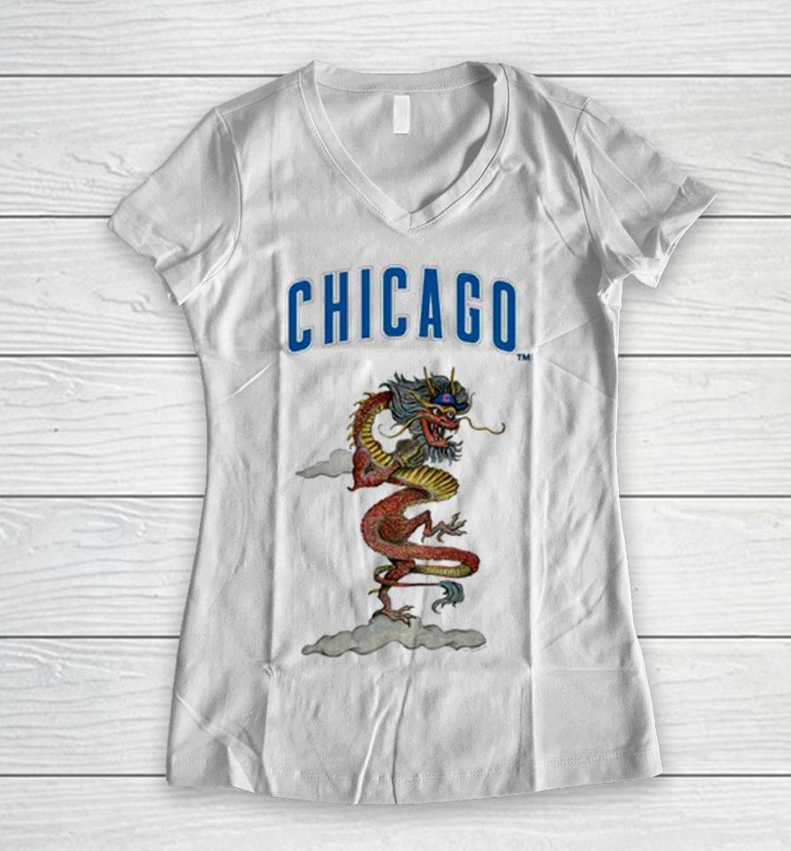 Chicago Cubs Mlb 2024 Year Of The Dragon Women V-Neck T-Shirt