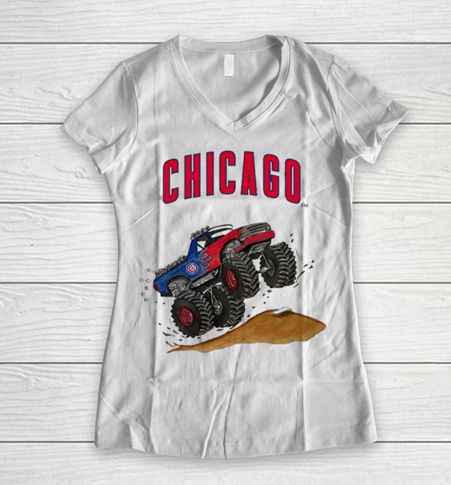 Chicago Cubs Monster Truck Mlb Women V-Neck T-Shirt