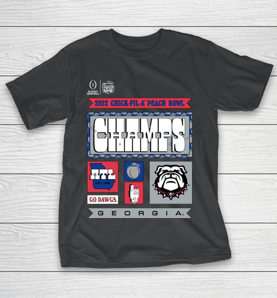 Chick Fil A 2022 Peach Bowl Champions Georgia Bulldogs T-Shirt