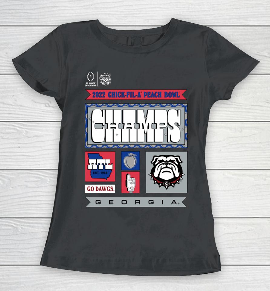 Chick Fil A 2022 Peach Bowl Champions Georgia Bulldogs Women T-Shirt