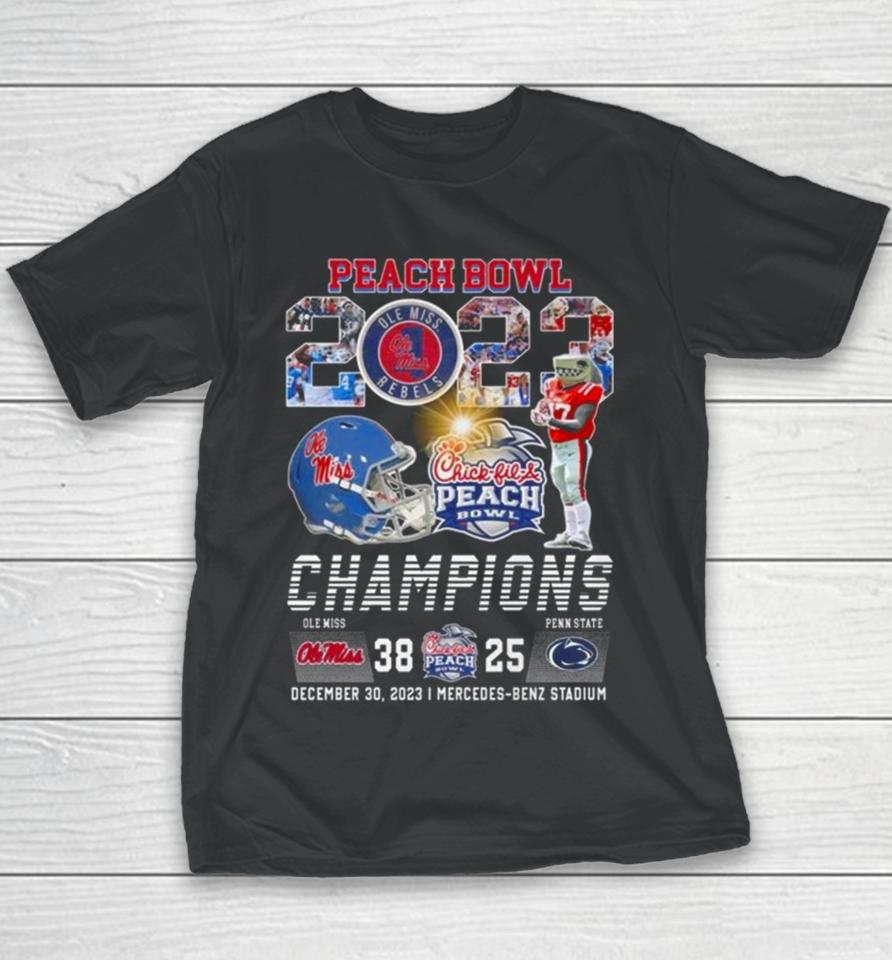 Chick Fil Peach Bowl 2023 Champions Ole Miss Rebels 38 25 Penn State Nittany Lions Youth T-Shirt