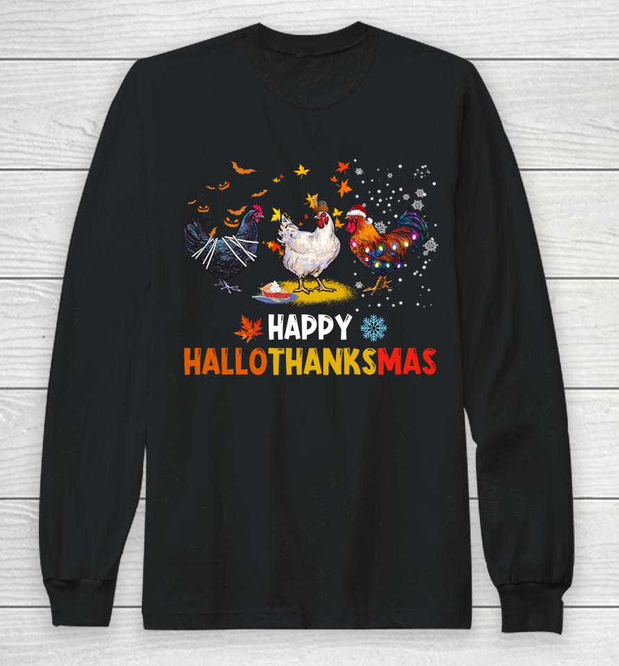 Chicken Halloween Happy Hallothanksmas Autumn Thanksgiving Long Sleeve T-Shirt