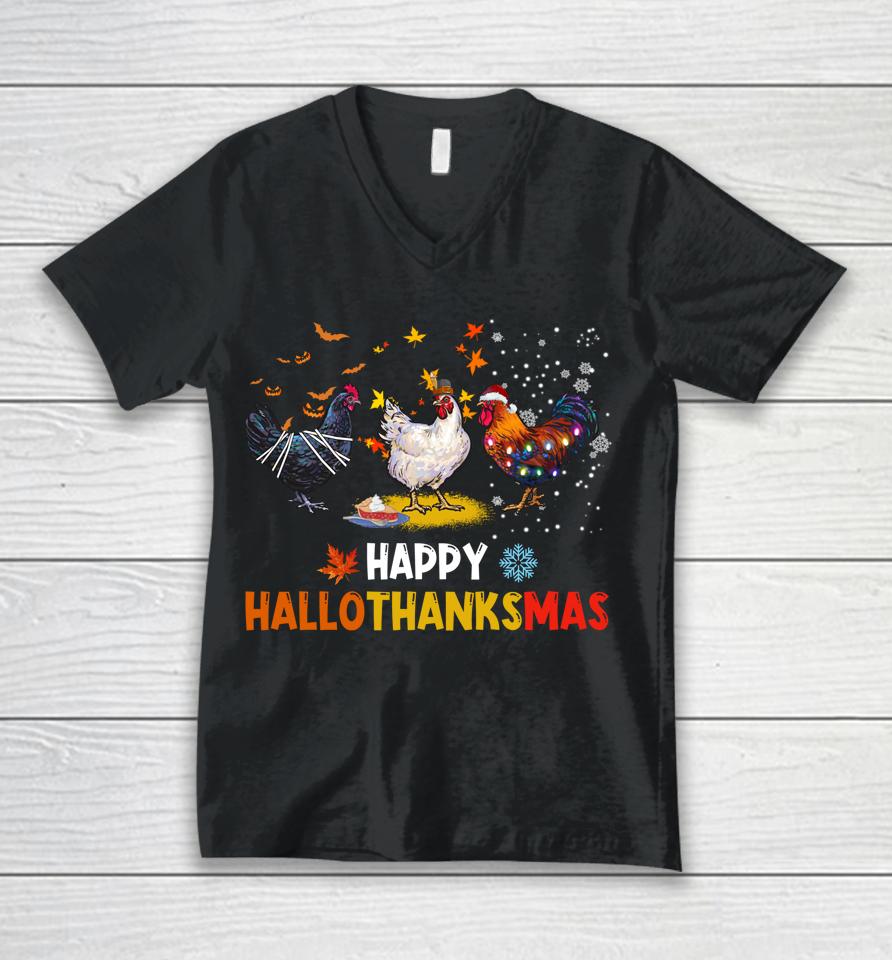 Chicken Halloween Happy Hallothanksmas Autumn Thanksgiving Unisex V-Neck T-Shirt
