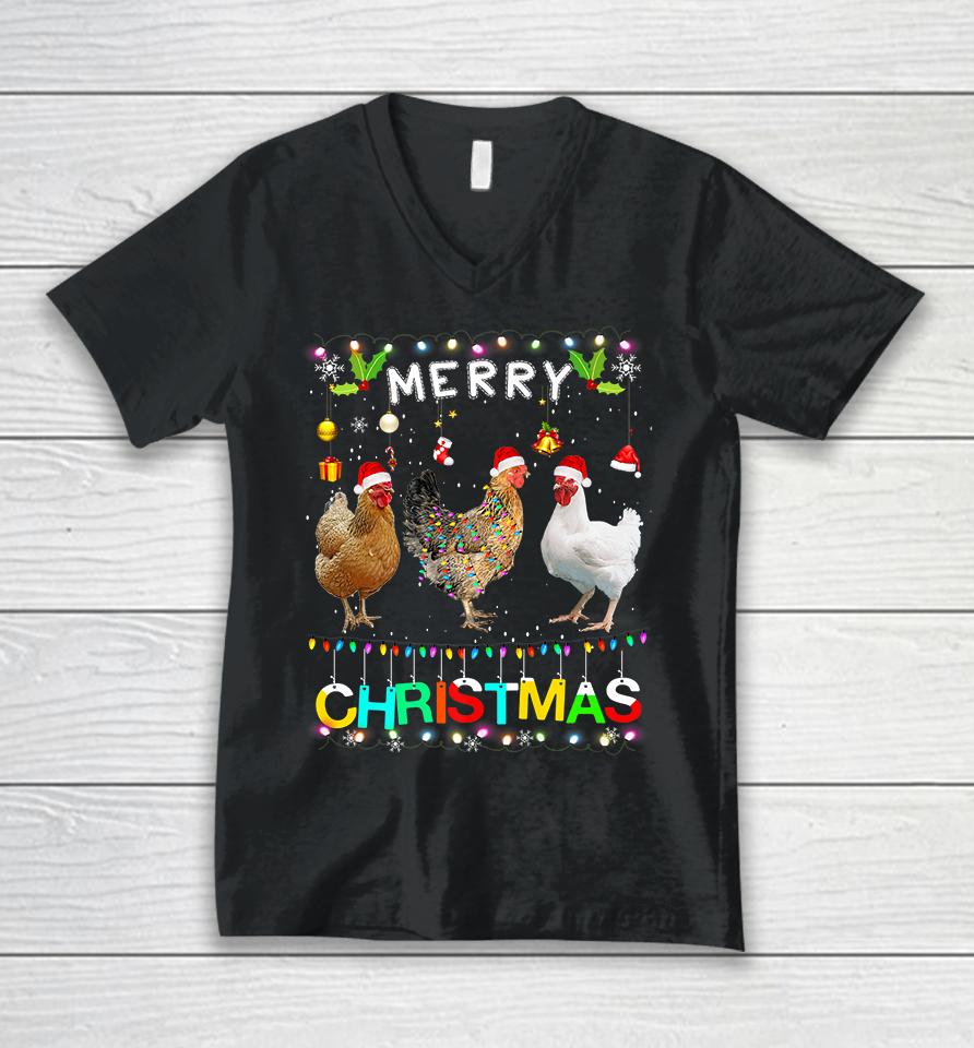 Chicken Merry Christmas Unisex V-Neck T-Shirt