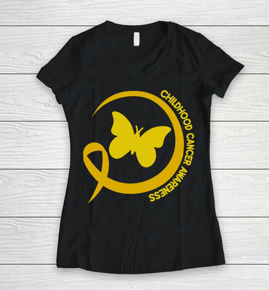 Childhood Cancer Awareness September Cancer Women V-Neck T-Shirt