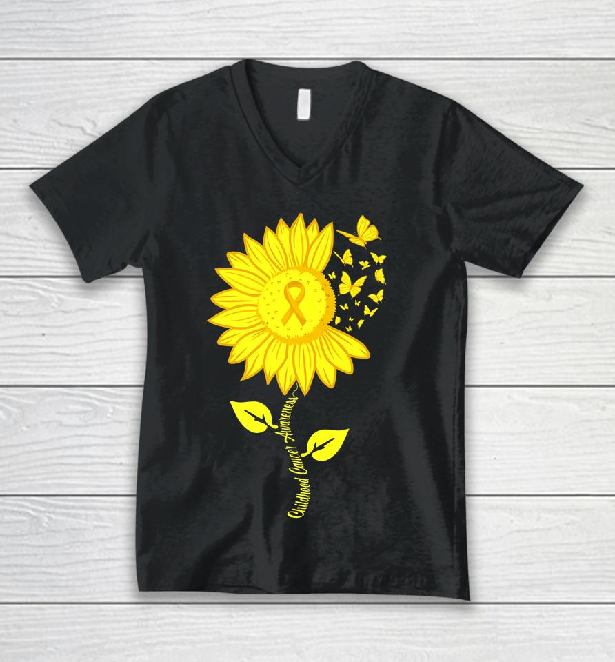 Childhood Cancer Awareness Sunflower September Cancer Unisex V-Neck T-Shirt