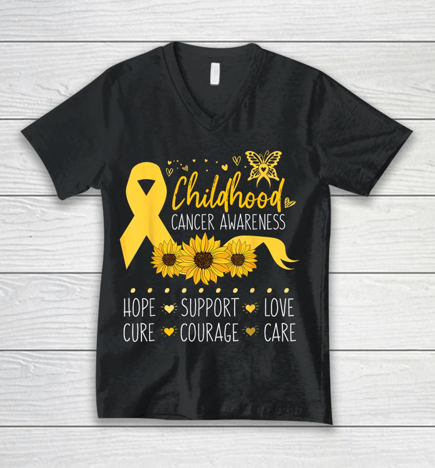 Childhood Cancer Support Family Childhood Cancer Awareness Unisex V-Neck T-Shirt