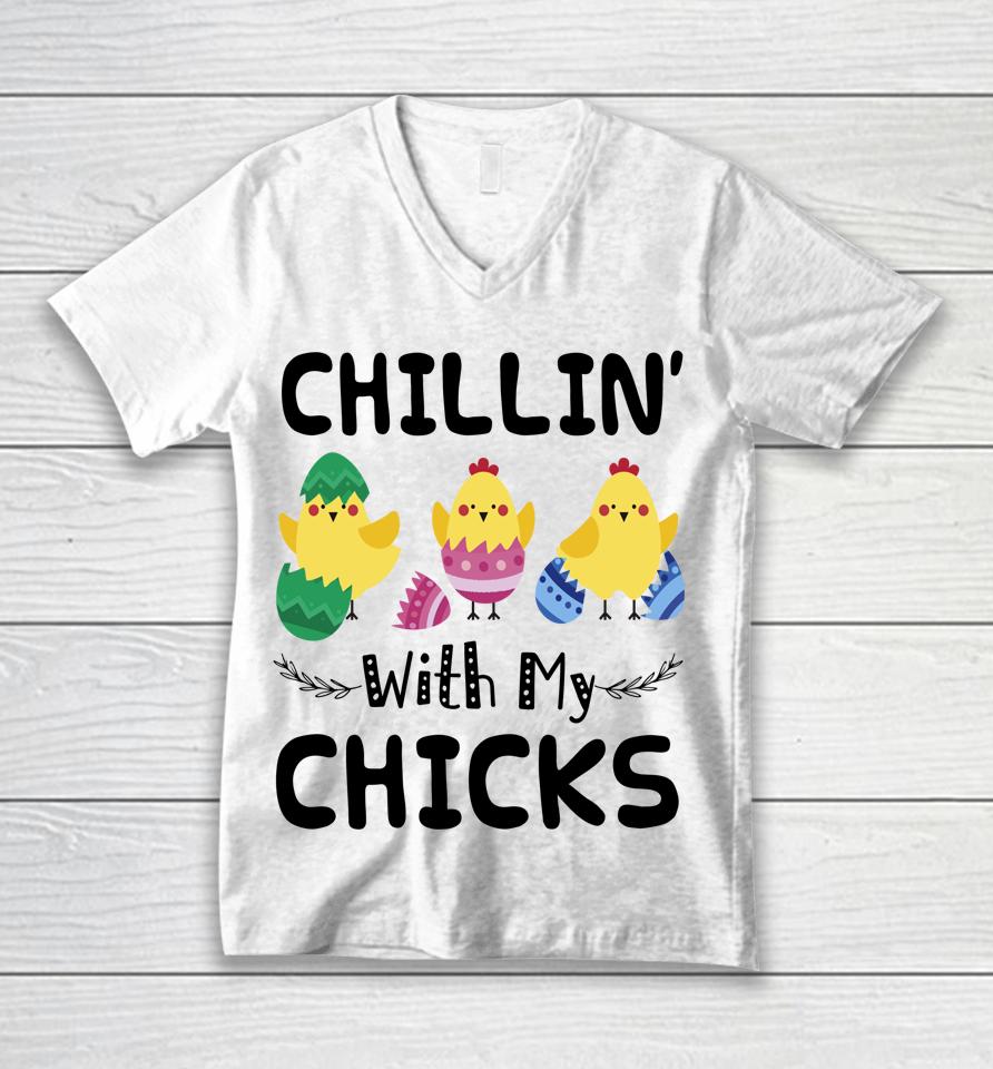 Chillin' With My Chicks Easter Unisex V-Neck T-Shirt