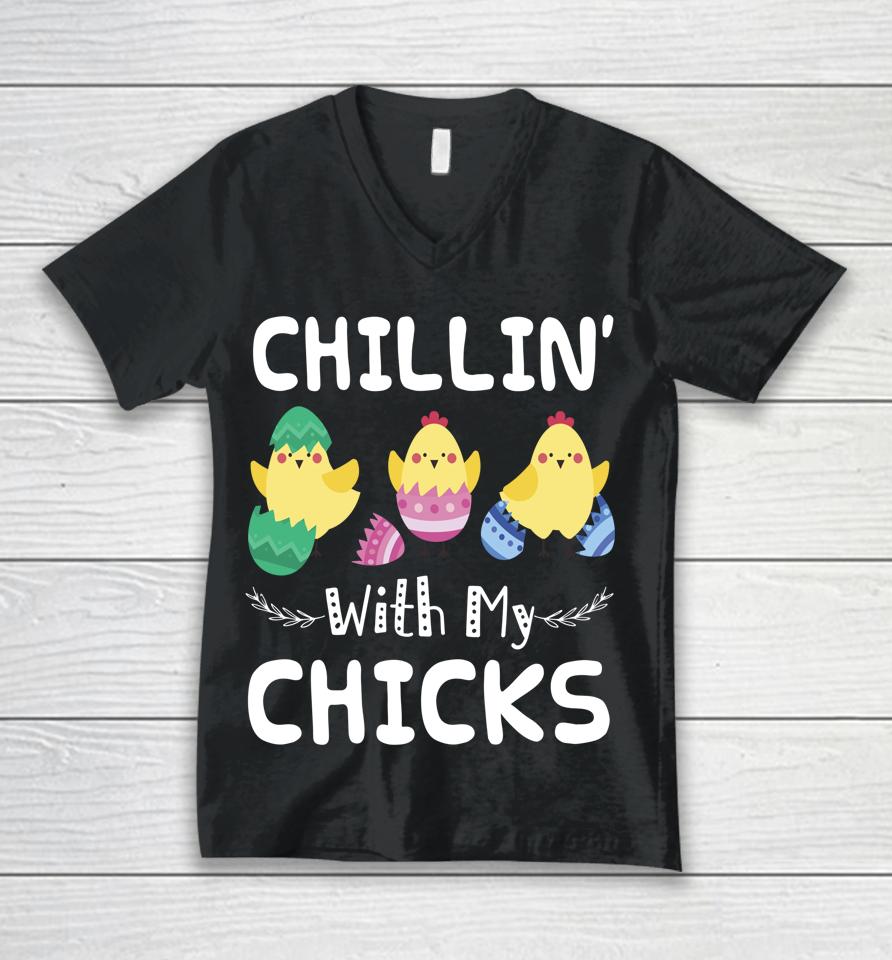 Chillin' With My Chicks Easter Unisex V-Neck T-Shirt