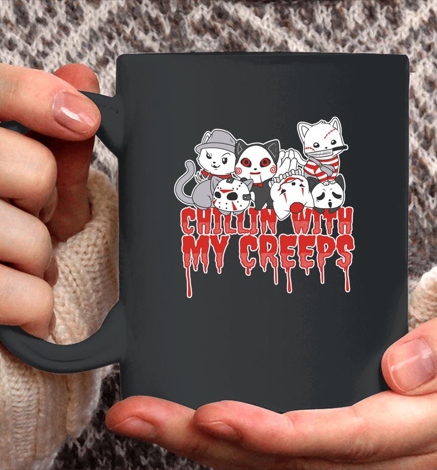 Chillin' With My Creeps Cat Horror Serial Killer Halloween Coffee Mug