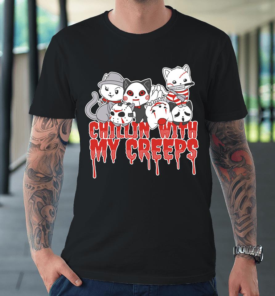 Chillin' With My Creeps Cat Horror Serial Killer Halloween Premium T-Shirt