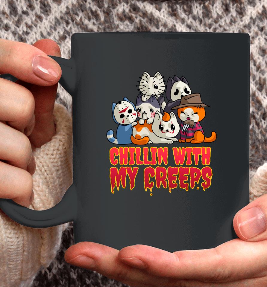 Chillin With My Creeps Funny Cat Horror Movies Serial Killer Coffee Mug