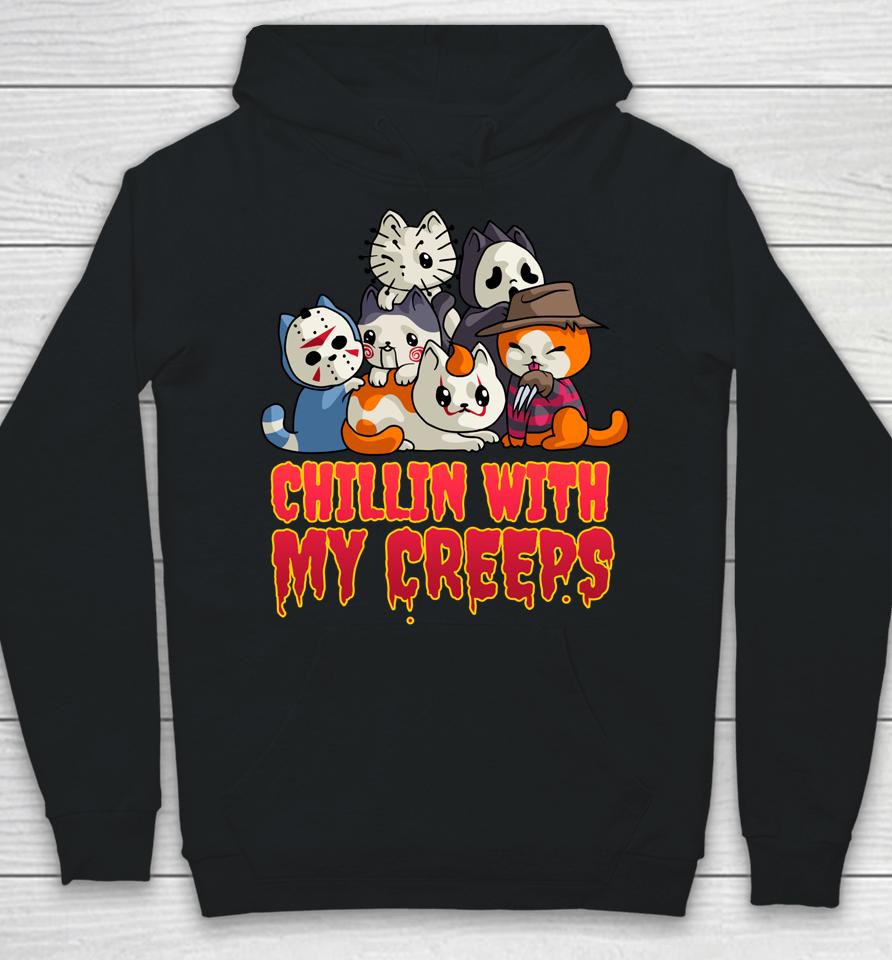 Chillin With My Creeps Funny Cat Horror Movies Serial Killer Hoodie