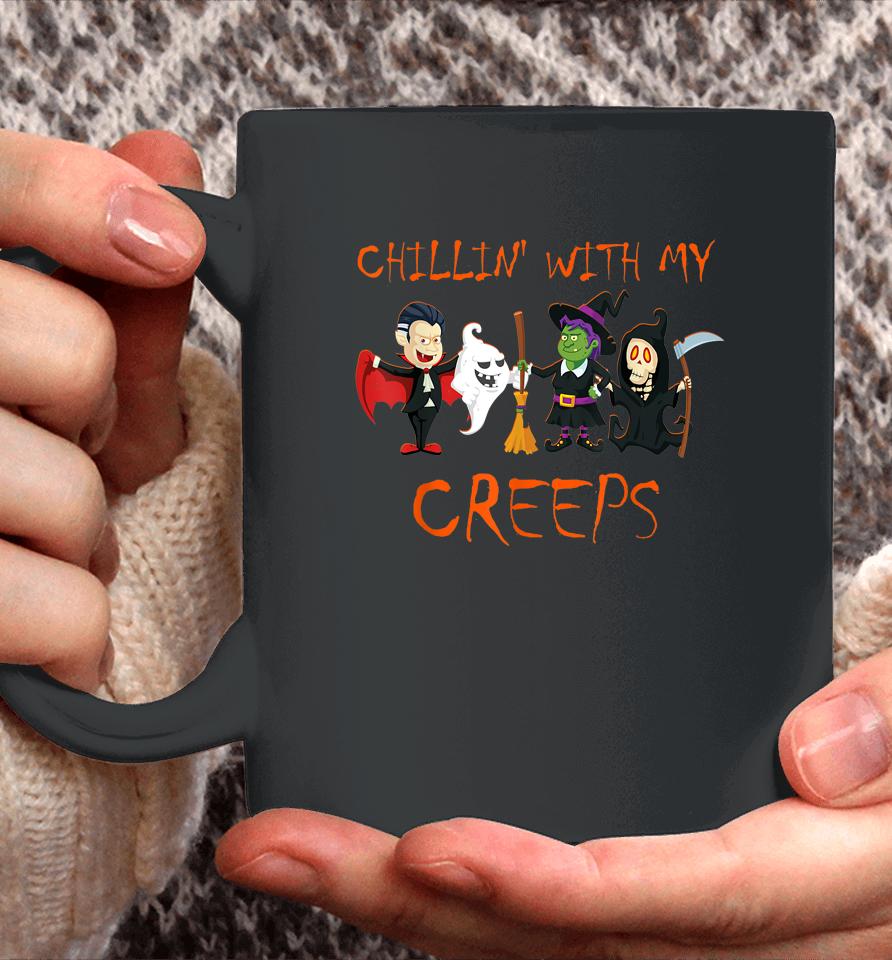 Chillin With My Creeps T-Shirt Vampire Ghost Skeleton Witch Coffee Mug