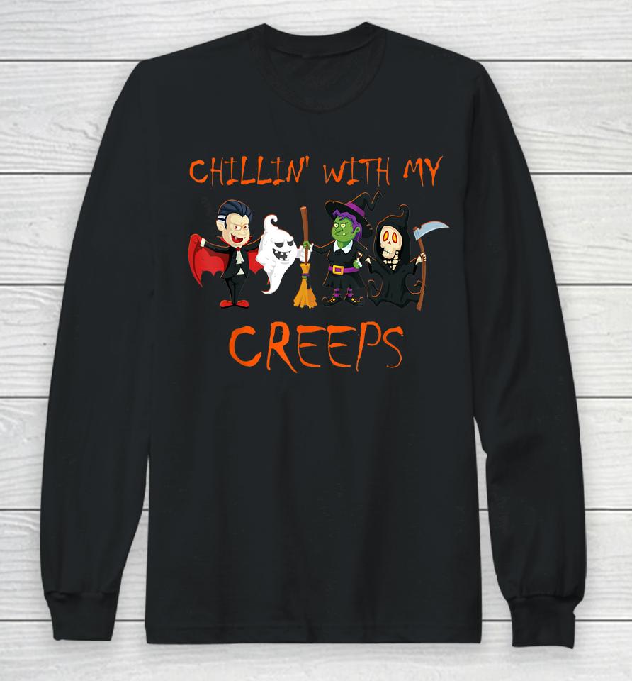 Chillin With My Creeps T-Shirt Vampire Ghost Skeleton Witch Long Sleeve T-Shirt