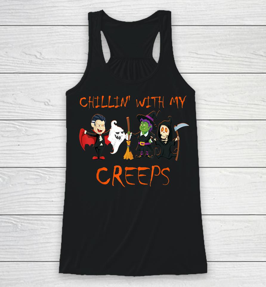 Chillin With My Creeps T-Shirt Vampire Ghost Skeleton Witch Racerback Tank