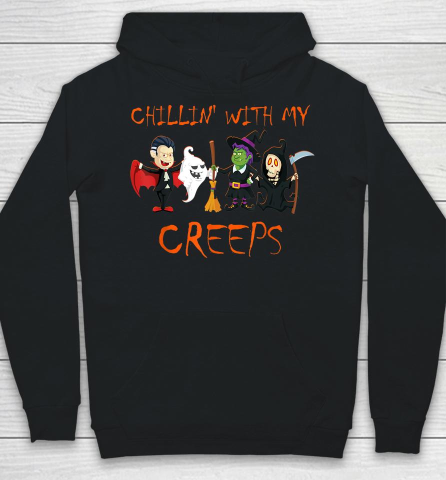 Chillin With My Creeps T-Shirt Vampire Ghost Skeleton Witch Hoodie